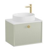 Vado Safari Fluted 600mm Sage Green Wall Hung Vanity Unit & Gloss White Worktop